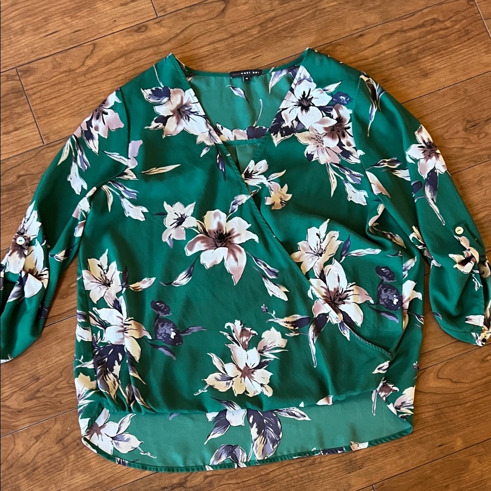 West Kei Green Floral Blouse